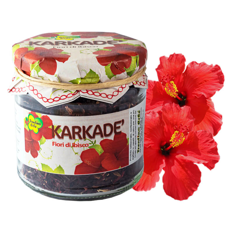 karkadè-trentino-erbe infuso di colore rosso intenso grazie al pigmento naturale contenuti nei petali dell'ibisco. Ricco di vitamina C è un'ottimo antinfluenzale