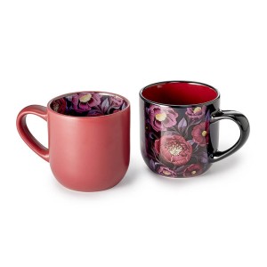 Coppia di tazze Mystic Flower da 0,4 l in New Bone China con decorazione nera, fiori di anemone e peonia. Eleganza e mistero per la tua tavola!